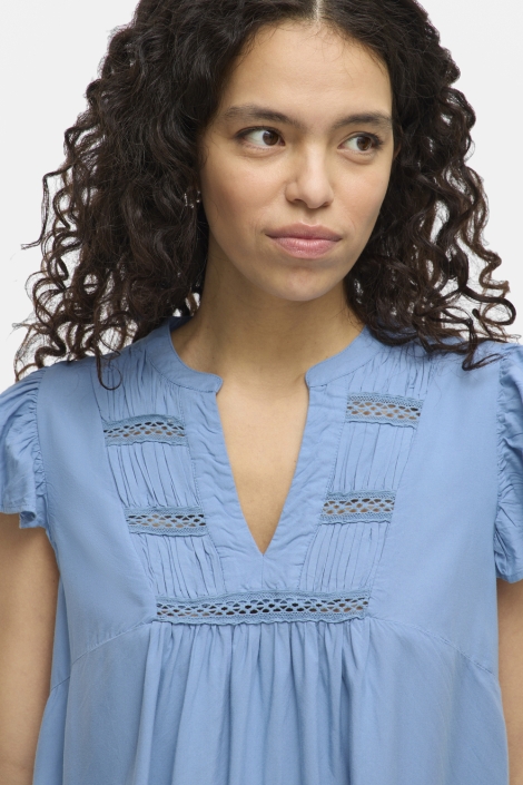 Vila vivisia v-neck c/s pleated top/tes